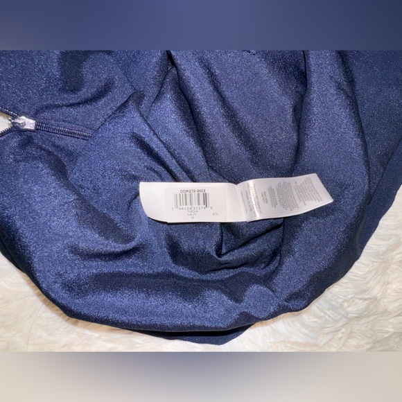 NWOT DRESS THE POPULATION Nadia Long Sleeve Scoop Back Navy Dress sz M - Picture 4 of 7